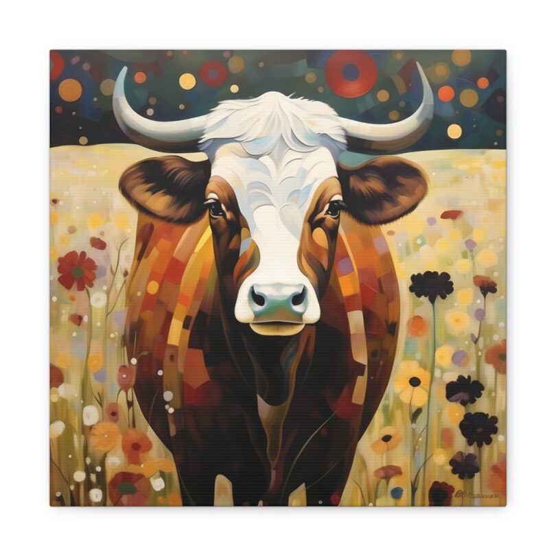 Gustav's Cow Amongst Wildflowers Canvas Art
