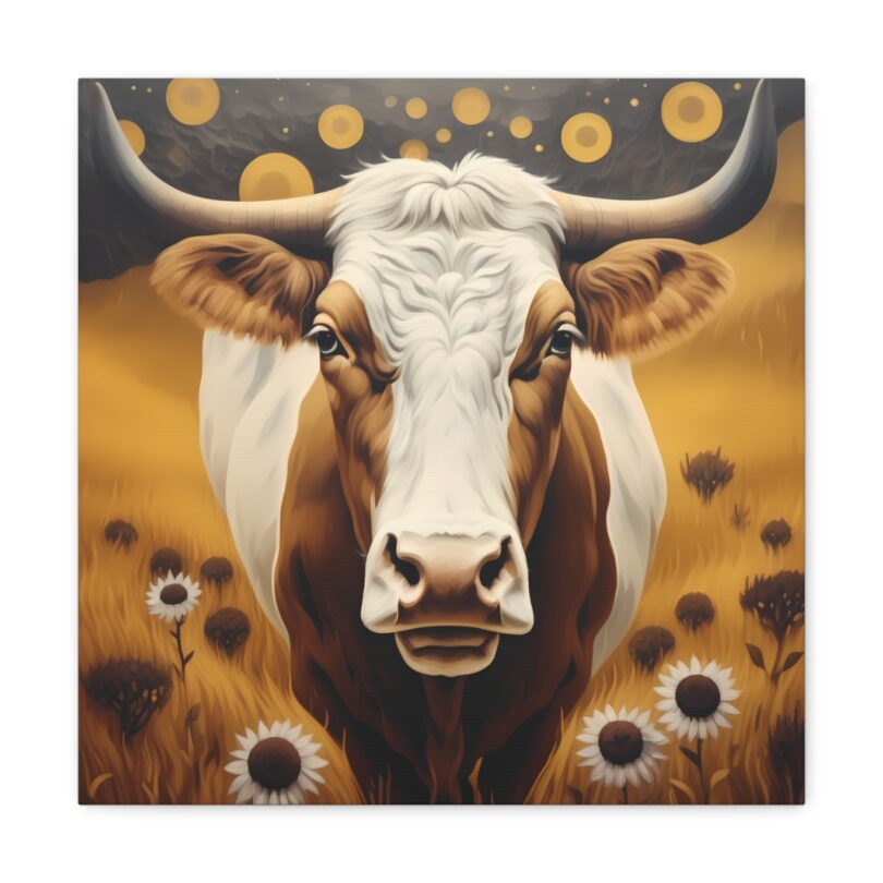 Majestic Bull and Sunflowers Canvas Art